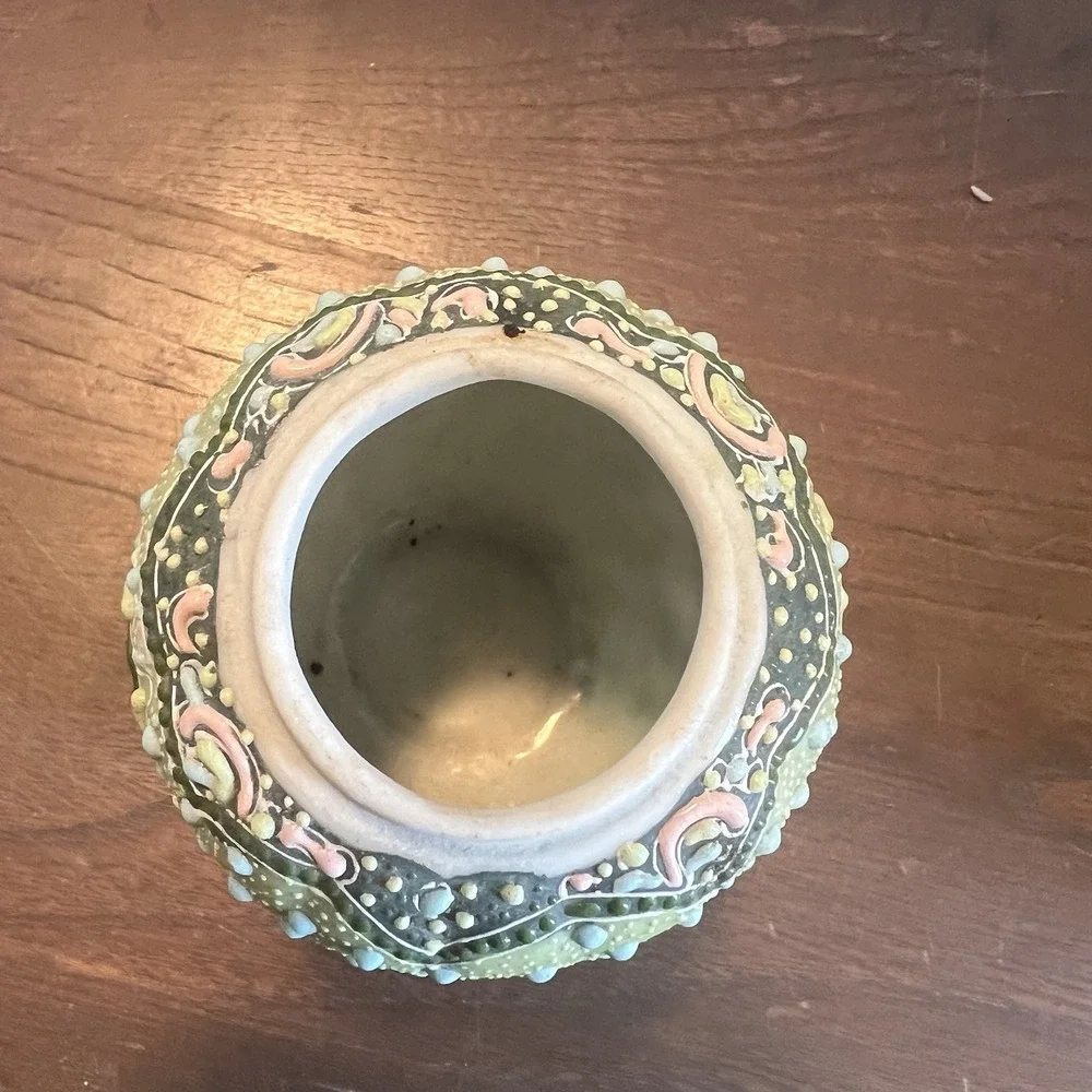 Antique Nippon Moriage Vase Hand Painted Floral Celadon Green Porcelain 3.25